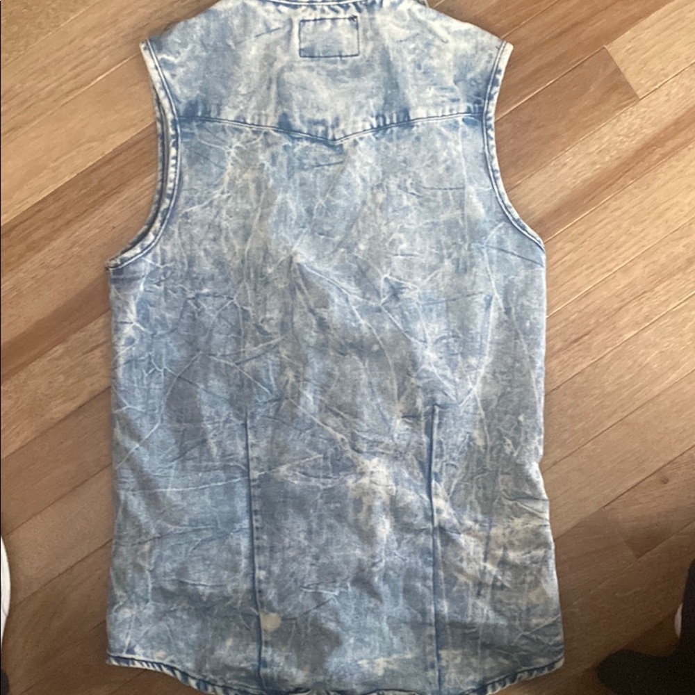 Thrill Blue Button Down Shirt Distressed Denim - image 6